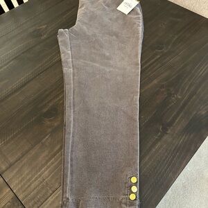 Bob Mackie Gray Cropped Pants with Yellow Button Accents